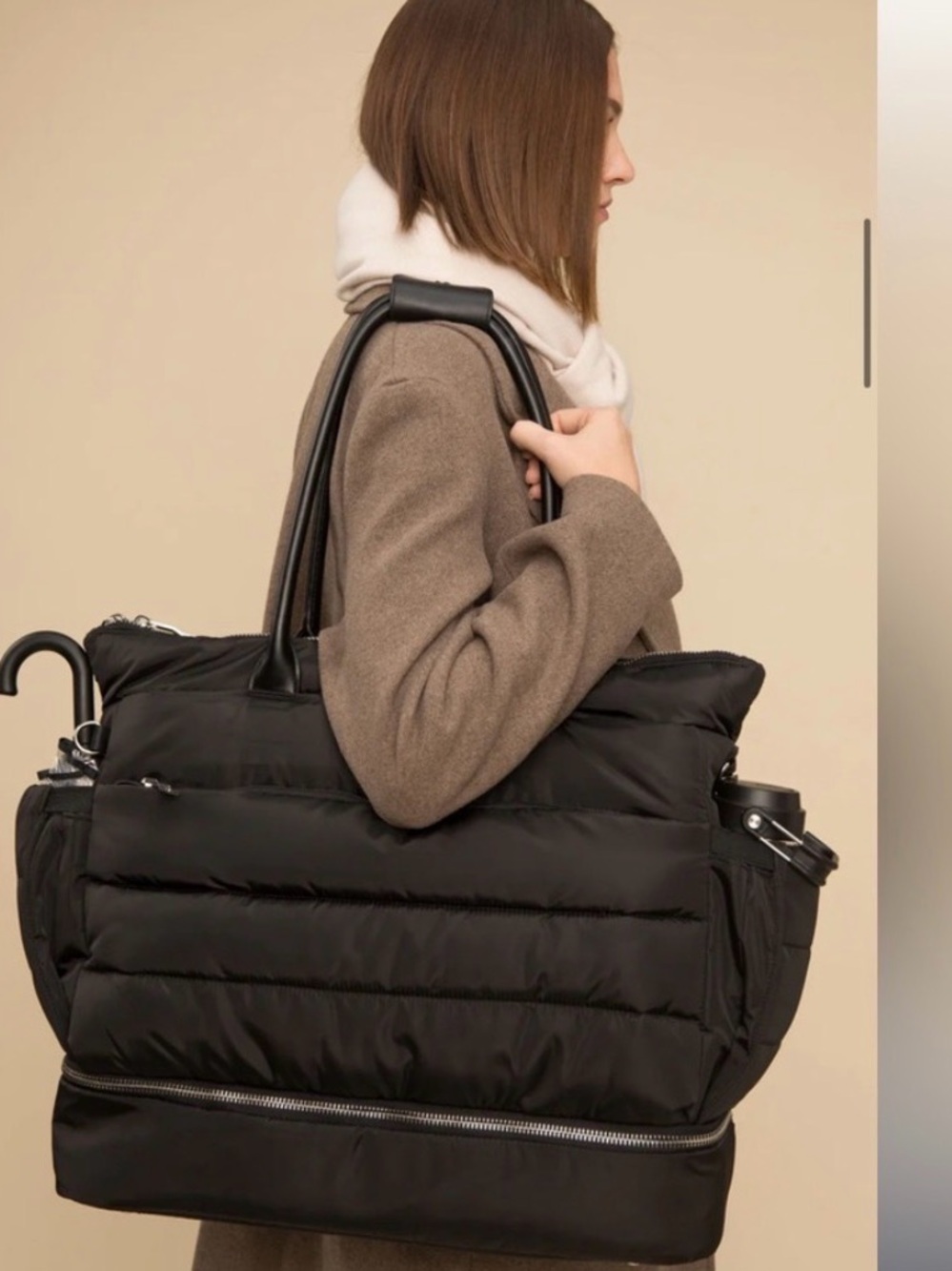 IPACK Puffer Travel Tote Bag in Black — Large Quilted Carryall
